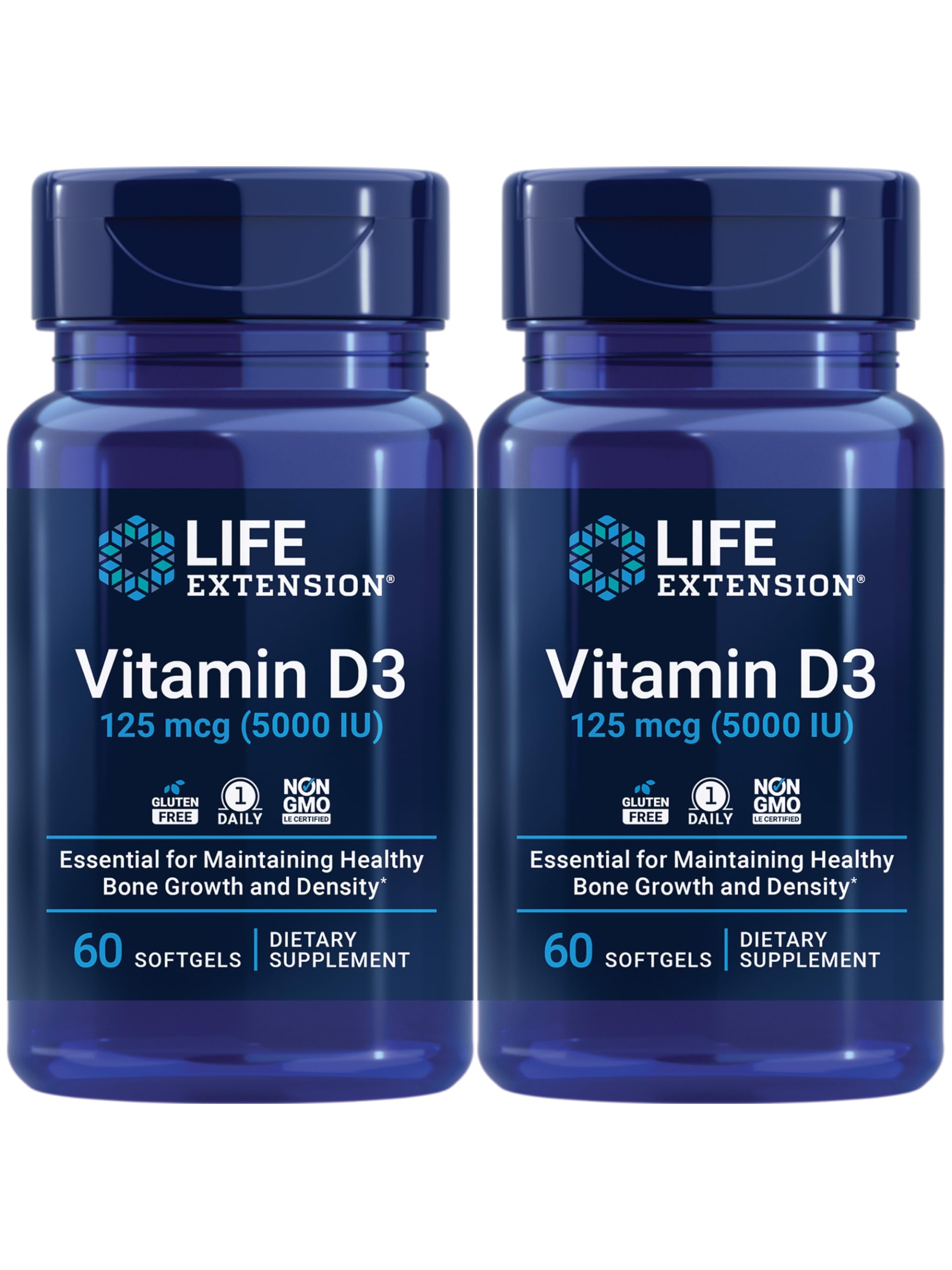 Life Extension Vitamin D3 125 Mcg (5000 Iu) – Promotes Bone Health, Brain Health and Immune Function – Non-GMO – Gluten-Free – Two Pack – 2 x 60 Softgels