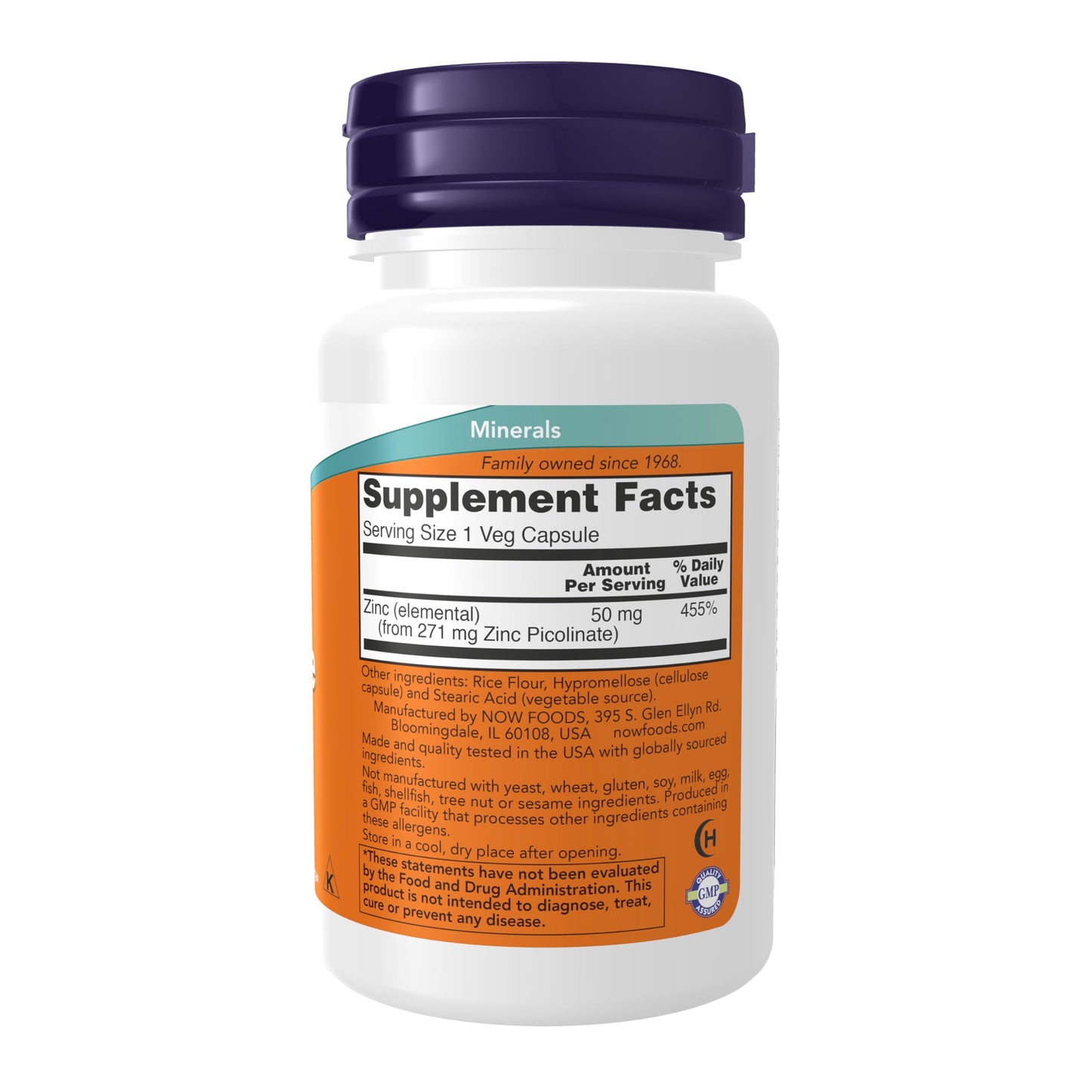NOW Foods Supplements, Zinc Picolinate 50 mg, Supports Enzyme Functions*, Immune Support*, 60 Veg Capsules