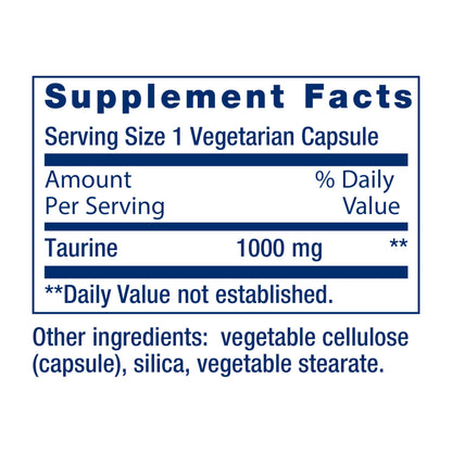 Life Extension Taurine, Pure Taurine Amino Acid Supplement, Heart, Liver and Brain Health, Longevity, Muscle and Exercise, 1000 mg dose, Non-GMO, Gluten-Free - Two Pack - 90 Vegetarian Capsules x 2