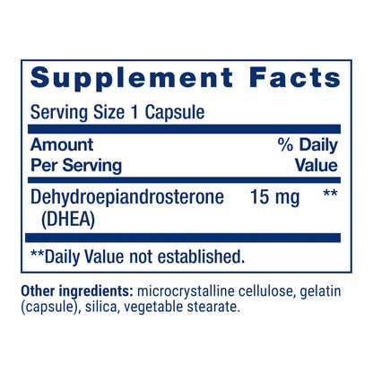 Life Extension DHEA 15 mg – Hormone Balance Supplement, Memory, Muscle Mass and Bone Density Support, Healthy Sex Drive, Gluten-Free, Non-GMO, 100 Capsules