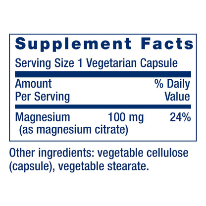 Life Extension Magnesium Citrate 100 mg Vegetarian Capsules, Blue, 100 Count