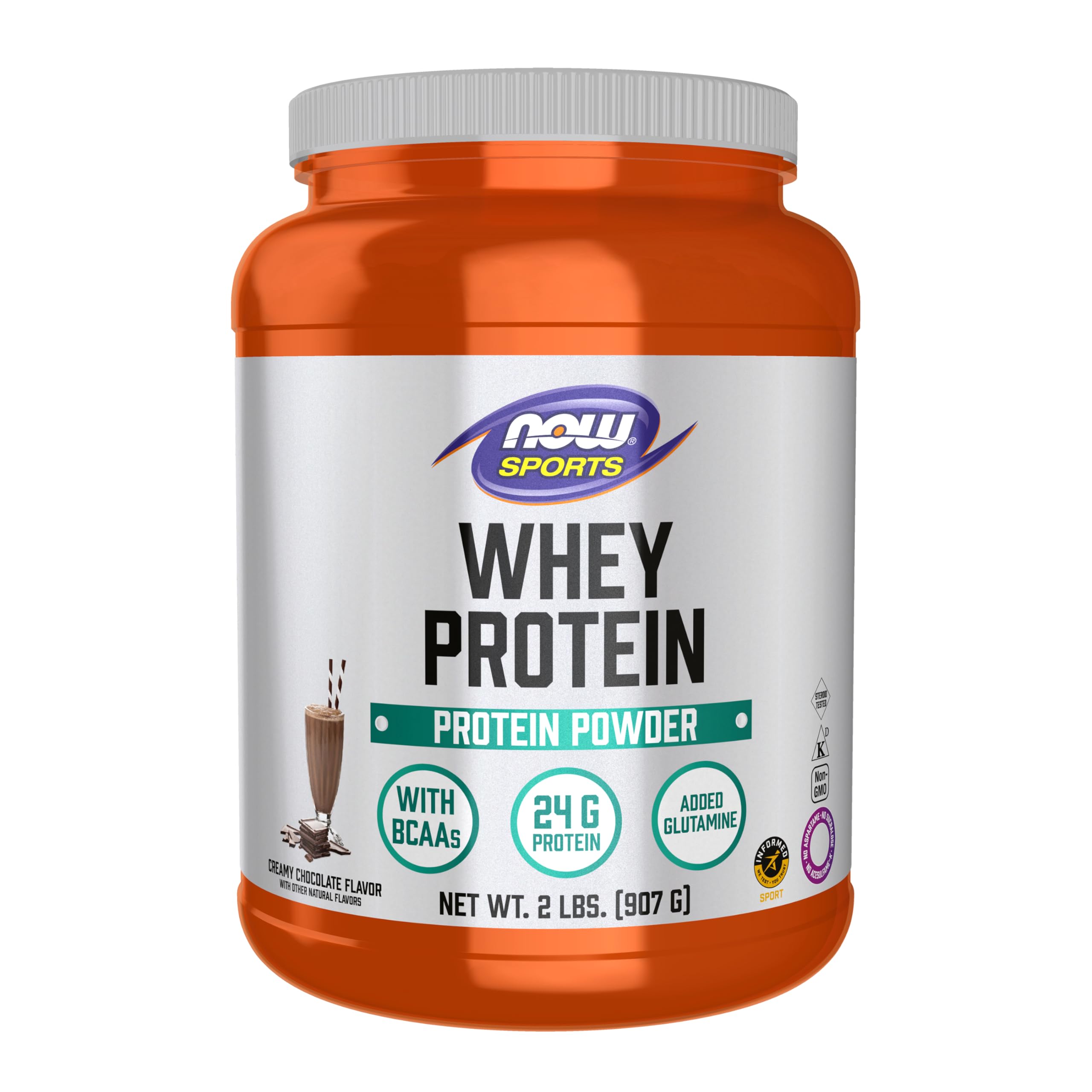 NOW Foods Sports Nutrition, Whey Protein, 24 G With BCAAs, Creamy Chocolate Powder, 2-Pound