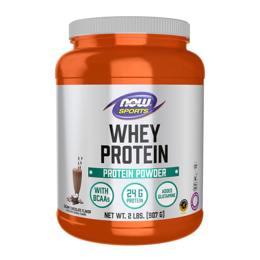 NOW Foods Sports Nutrition, Whey Protein, 24 G With BCAAs, Creamy Chocolate Powder, 2-Pound