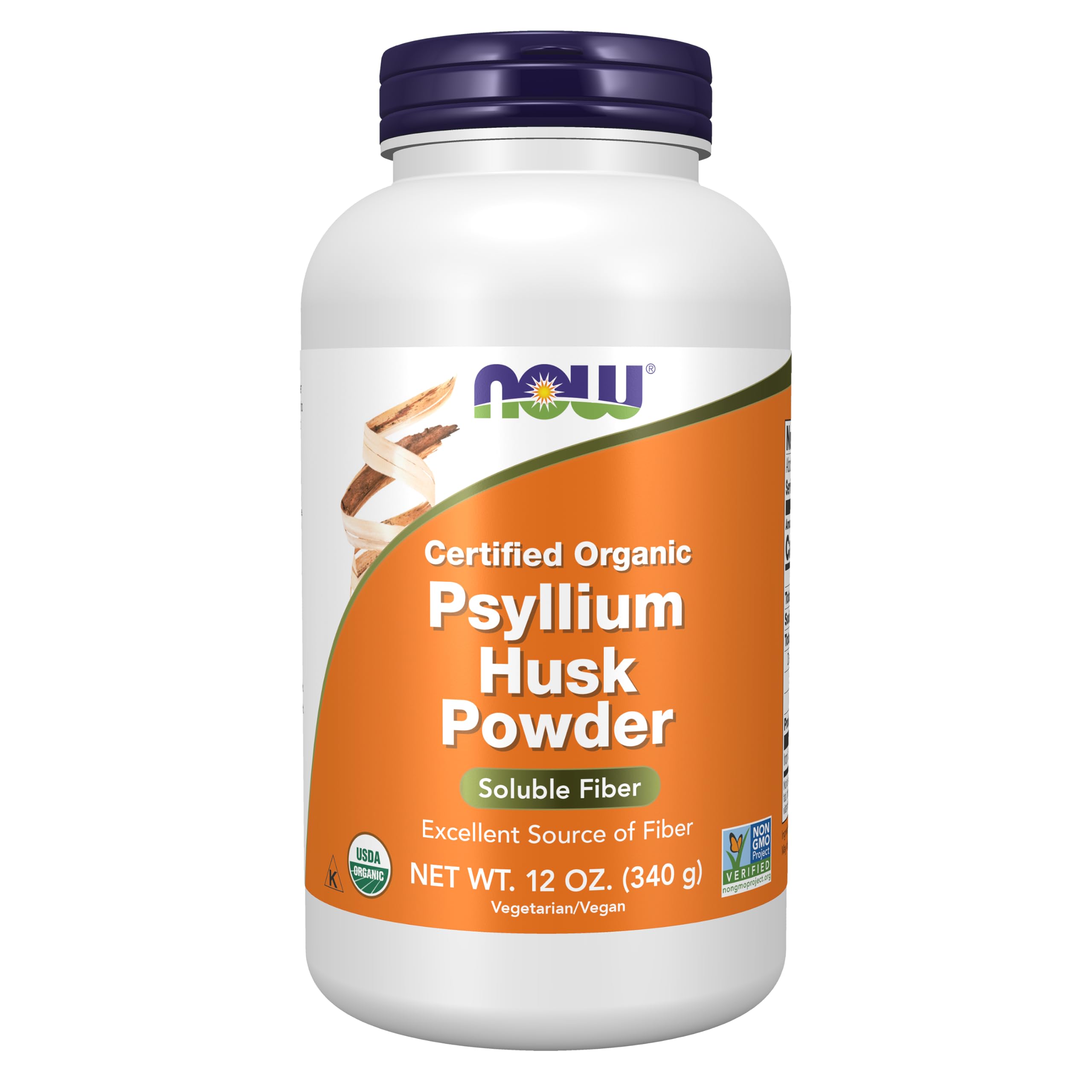 NOW Foods Supplements, Psyllium Husk Powder, Certified Organic, Non-GMO Project Verified, Soluble Fiber, 12-Ounce