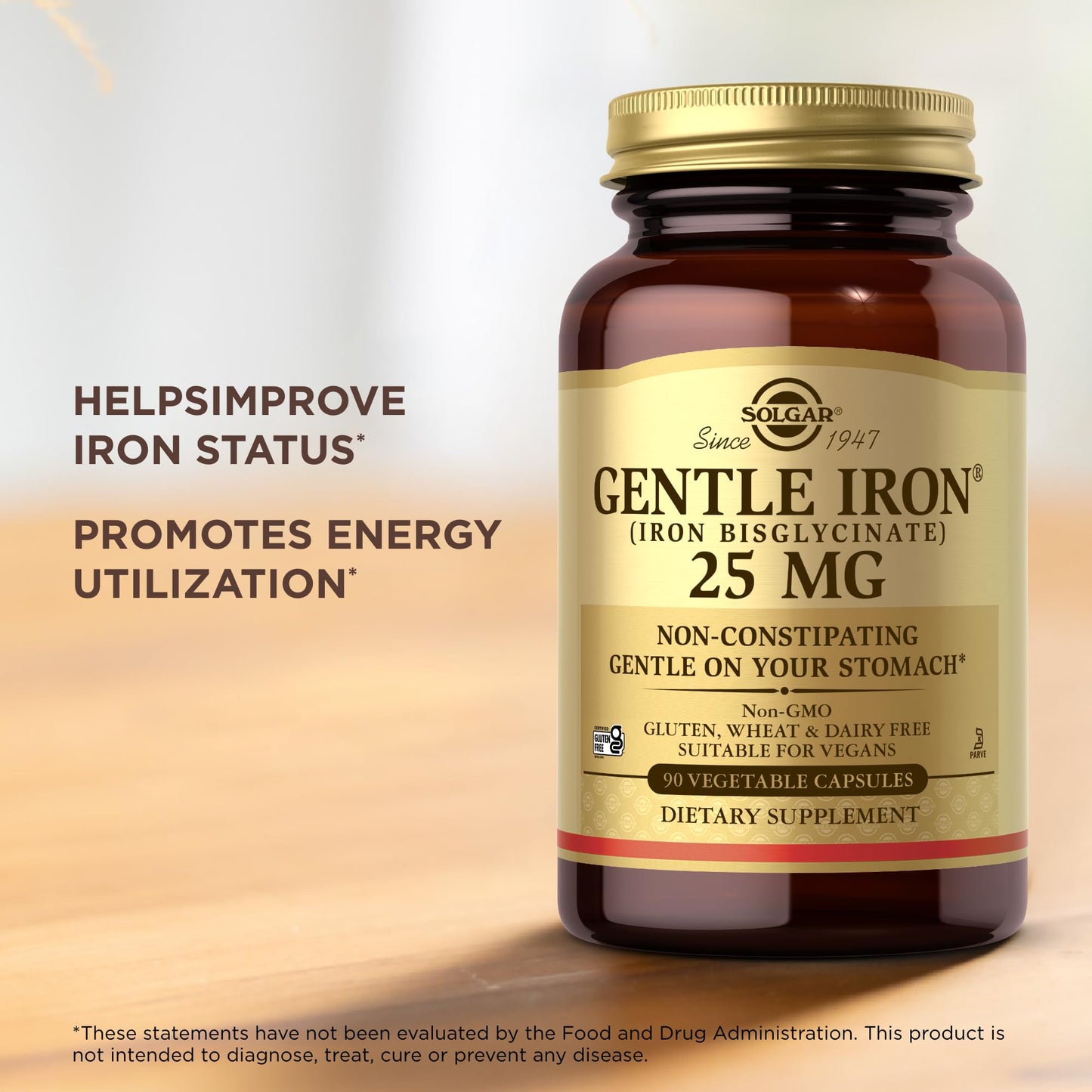 Solgar Gentle Iron 25mg, 90 Vegetable Capsules - Gentle on Stomach