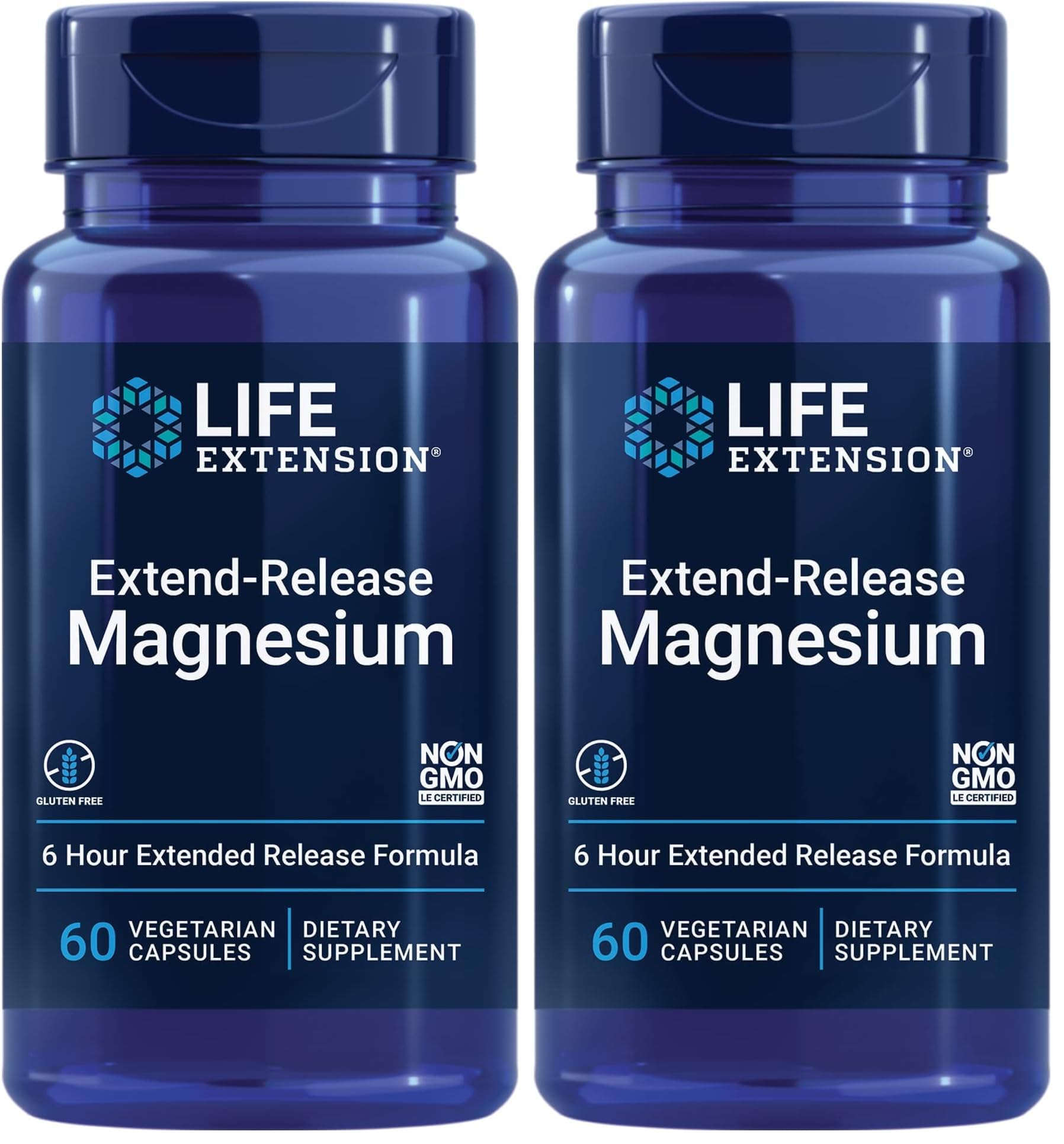 Life Extension Extend-Release Magnesium,prolonged Heart & Bone Health Support,Cardiovascular & Blood Pressure Health Support,bioavailable Formula,Gluten-Free,Non-GMO,Vegetarian,60 Capsules,(Pack of 2)