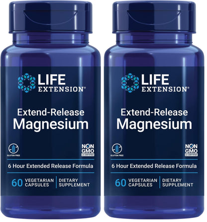 Life Extension Extend-Release Magnesium,prolonged Heart & Bone Health Support,Cardiovascular & Blood Pressure Health Support,bioavailable Formula,Gluten-Free,Non-GMO,Vegetarian,60 Capsules,(Pack of 2)