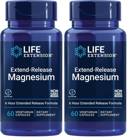Life Extension Extend-Release Magnesium,prolonged Heart & Bone Health Support,Cardiovascular & Blood Pressure Health Support,bioavailable Formula,Gluten-Free,Non-GMO,Vegetarian,60 Capsules,(Pack of 2)