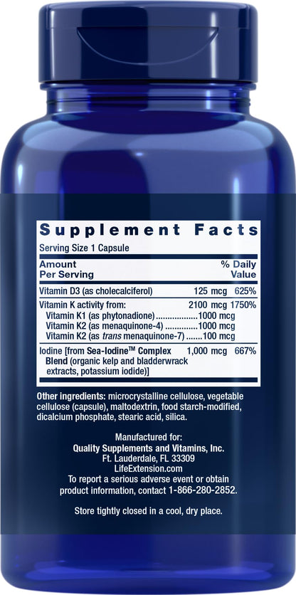 Life Extension Vitamins D and K with Sea-Iodine, 90 Caps (Pack of 2)