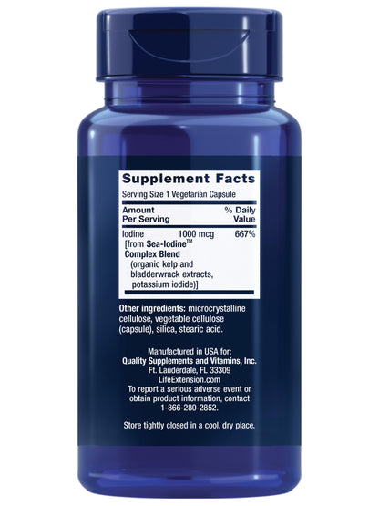 Life Extension Sea-Iodine™, kelp and bladderwrack-derived Iodine, Supports Healthy Levels of This Essential Nutrient for Thyroid Health and Beyond, Non-GMO, Gluten-Free, Vegetarian, 60 Capsules