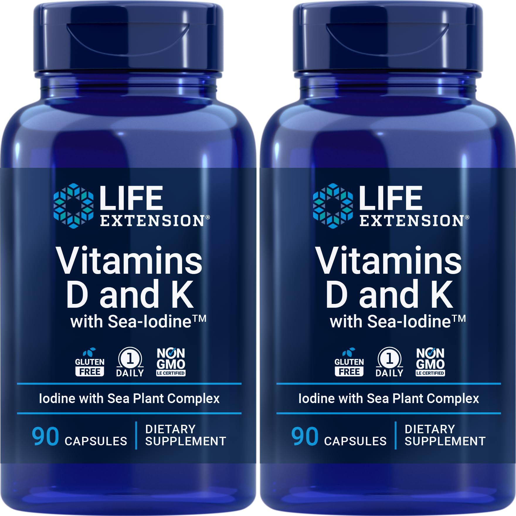 Life Extension Vitamins D and K with Sea-Iodine, 90 Caps (Pack of 2)