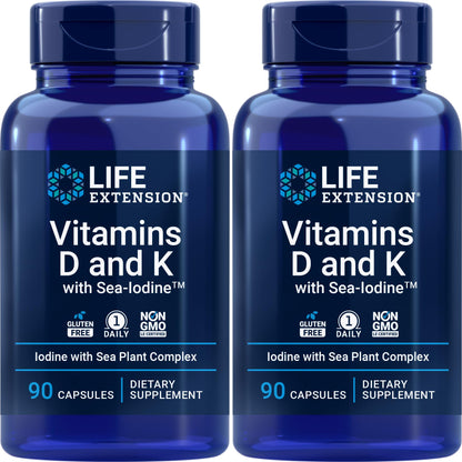 Life Extension Vitamins D and K with Sea-Iodine, 90 Caps (Pack of 2)