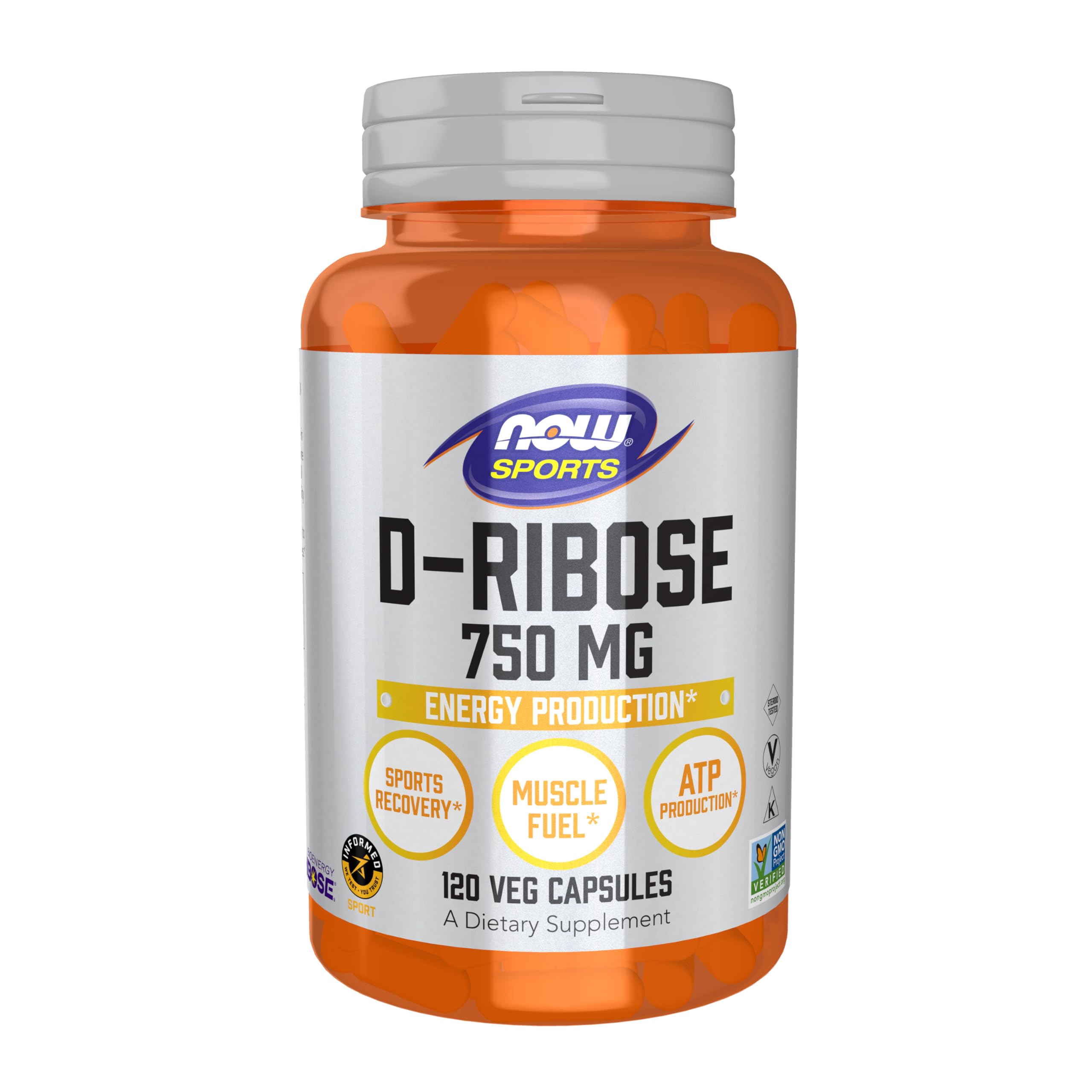 NOW Sports, D-Ribose 750 mg, Energy Production*, 120 Veg Caps