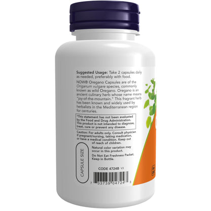 NOW Foods Supplements, Oregano (Origanum vulgare) 450 mg, Free Radical Scavenger*, 100 Veg Capsules