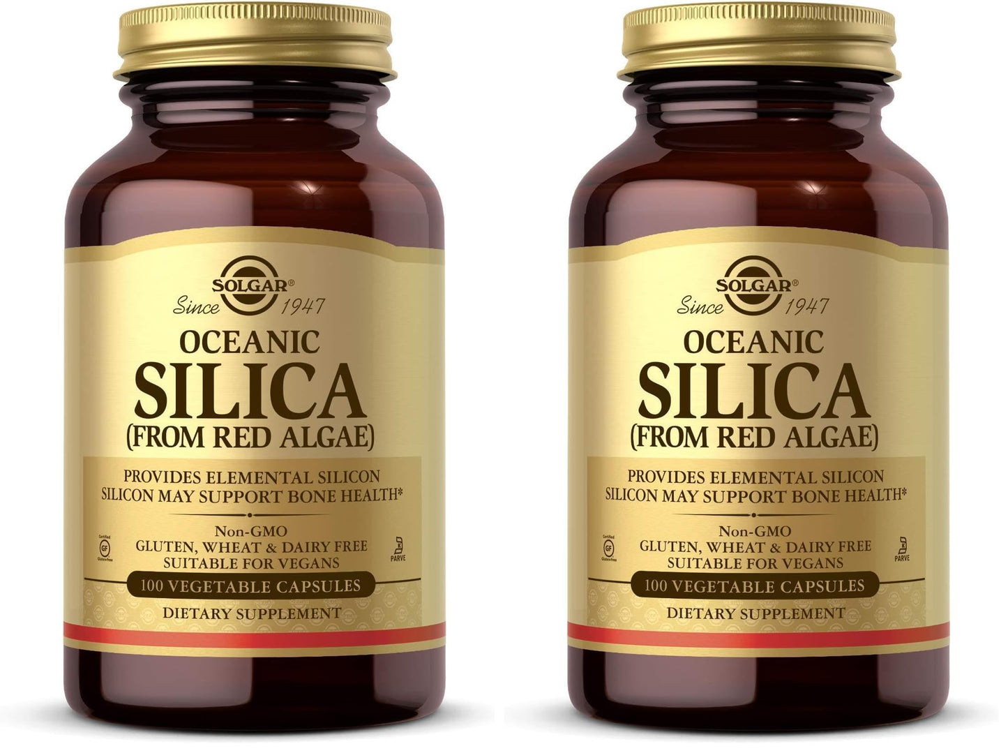 Solgar Oceanic Silica from Red Algae 25 mg,100 Vegetable Capsules - Excellent Source of Calcium,Supports Bone Health - Non-GMO,Vegan,Gluten Free,Dairy Free,Kosher - 50 Servings,(Pack of 2)