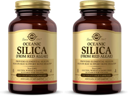 Solgar Oceanic Silica from Red Algae 25 mg,100 Vegetable Capsules - Excellent Source of Calcium,Supports Bone Health - Non-GMO,Vegan,Gluten Free,Dairy Free,Kosher - 50 Servings,(Pack of 2)