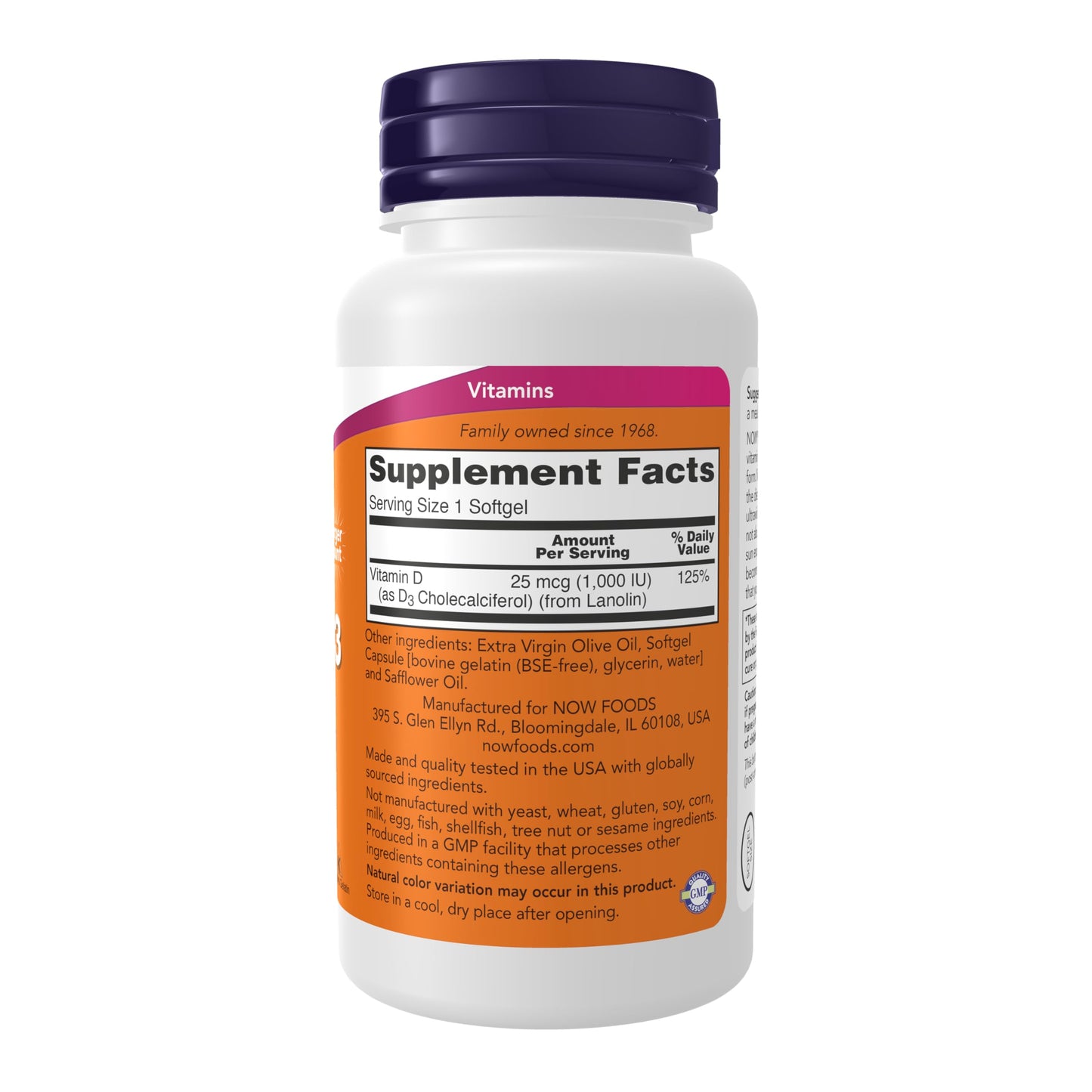 NOW Foods Supplements, Vitamin D-3 1,000 IU, High Potency, Structural Support*, 360 Softgels