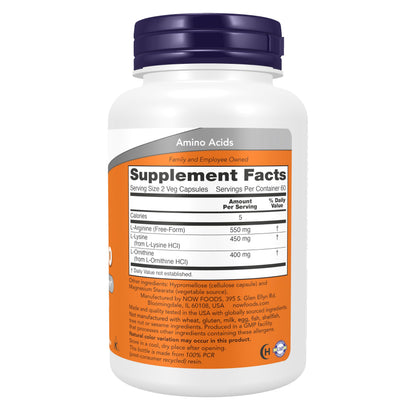 NOW Foods Supplements, Tri-Amino with L-Arginine, L-Ornithine, L-Lysine, Supports Protein Metabolism*, 120 Capsules