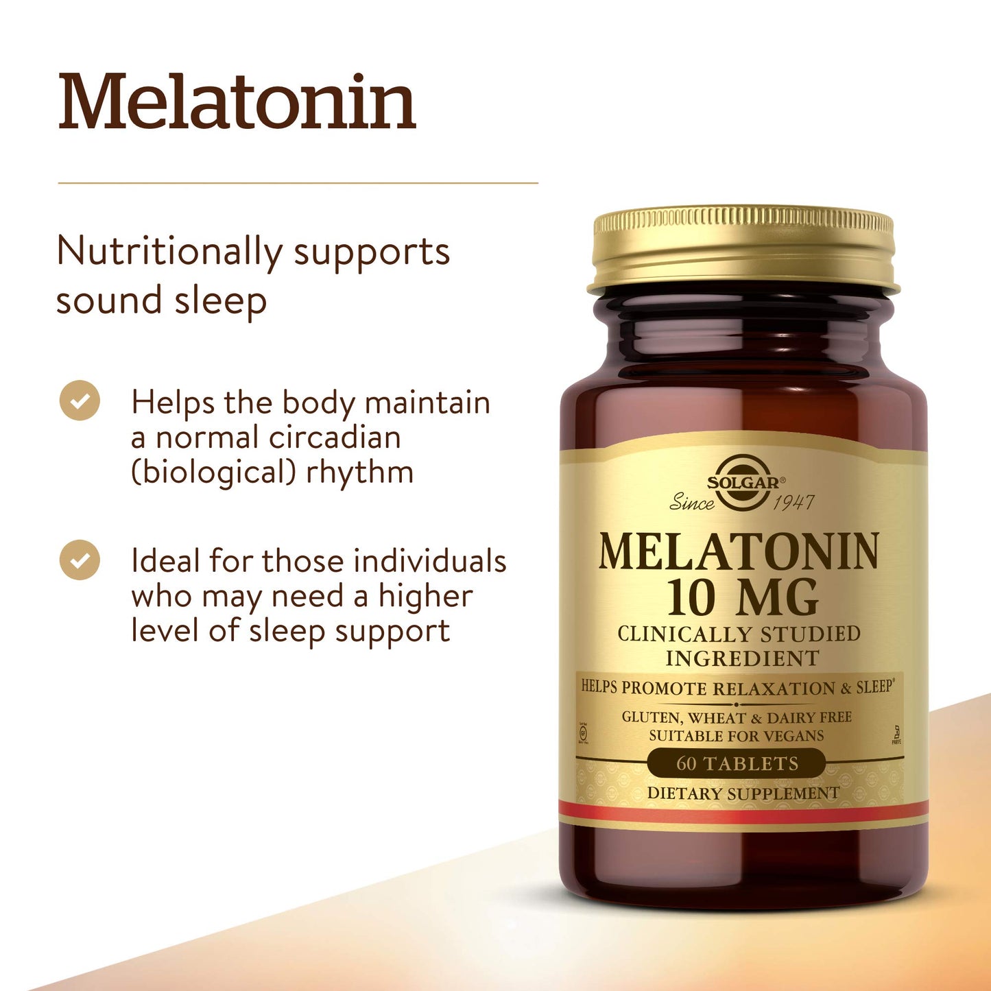Solgar Melatonin 10mg, 60 Tablets - High Dosage, Vegan, Gluten Free, Kosher