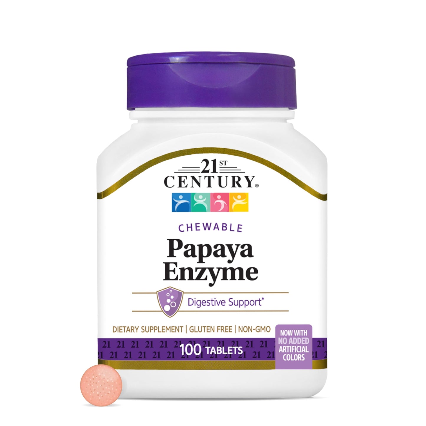 21st Century Papaya Enzyme Chewables for Digestion, Tropical, 100 Count