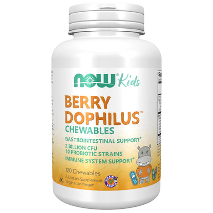 NOW Foods Supplements, BerryDophilus™ with 2 Billion, 10 Probiotic Strains, Xylitol Sweetened, Strain Verified, 120 Chewables, packaging may vary