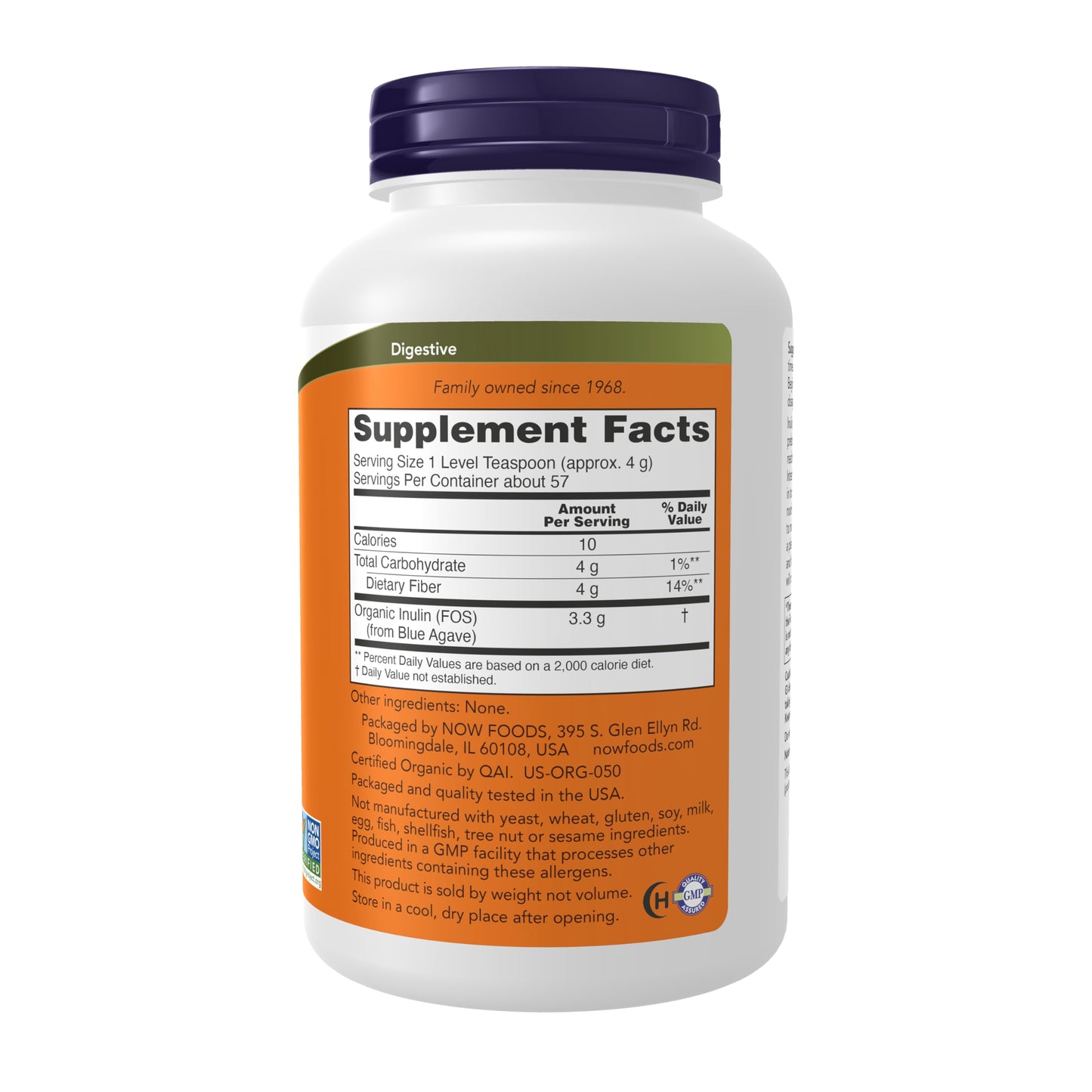 NOW Foods Supplements, Inulin Prebiotic Pure Powder, Certified Organic, Non-GMO Project Verified, Intestinal Support*, 8-Ounce