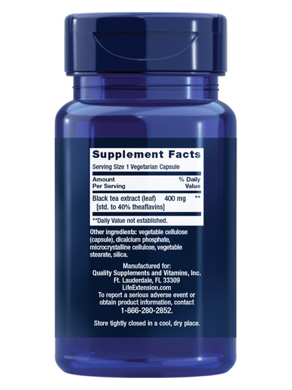 Life Extension Theaflavin Standardized Extract – Tea Leaf Flavonoids, Arterial Health Support, Helps Maintain Already-Heathy Cholesterol – Gluten-Free, Non-GMO, Vegetarian – 30 Capsules