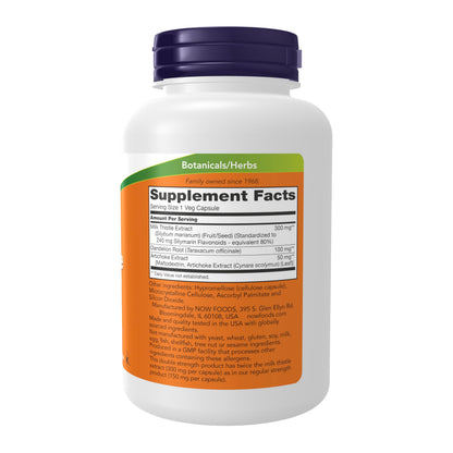 NOW Foods Supplements, Silymarin Milk Thistle Extract 300 mg with Artichoke and Dandelion, Double Strength, Supports Liver Function*, 200 Veg Capsules