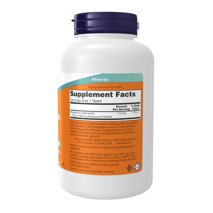 NOW Foods Supplements, Magnesium Malate 1000 mg, Energy Production*, Nervous System Support*, 180 Tablets