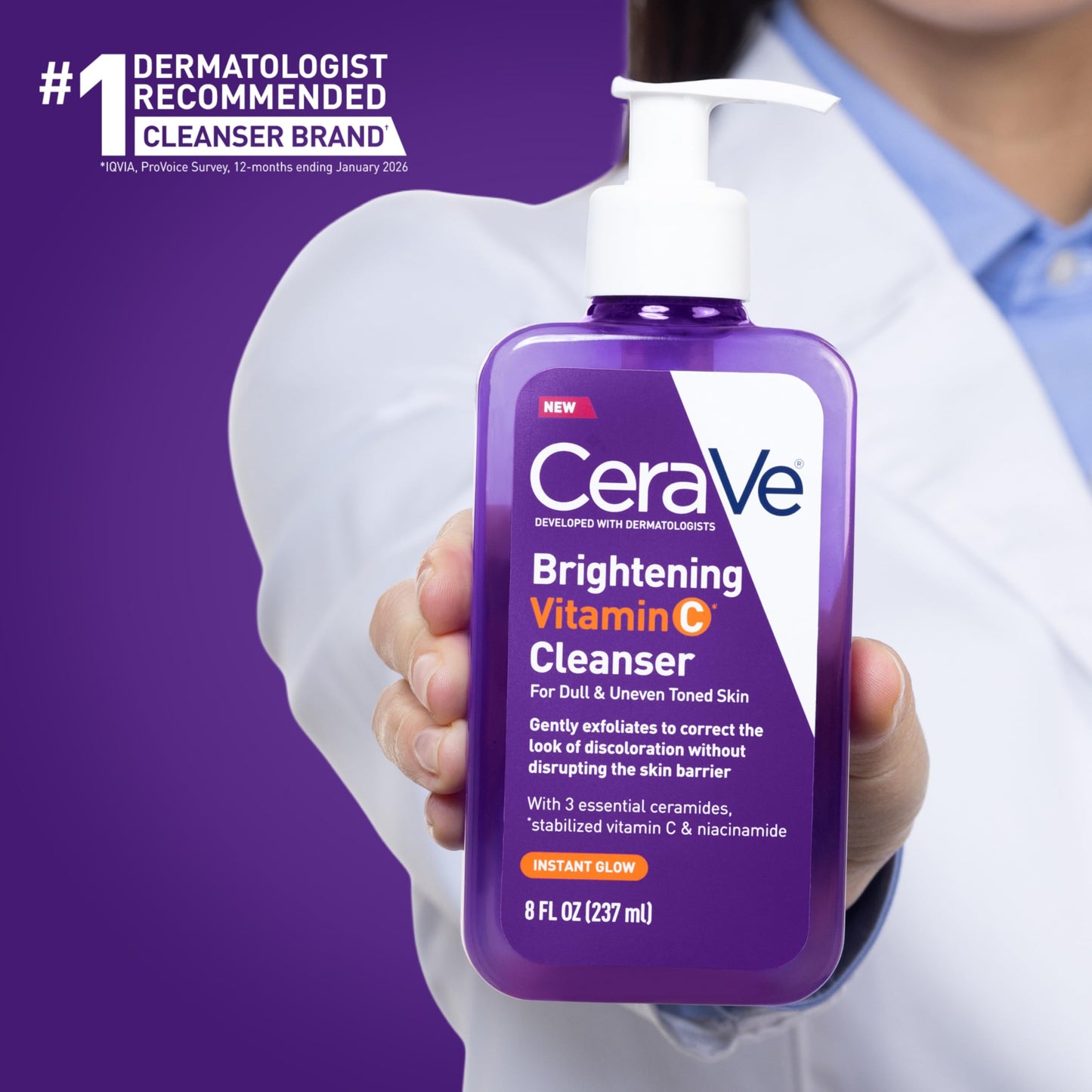 CeraVe Brightening Vitamin C Facial Cleanser, Niacinamide Face Wash, 8oz