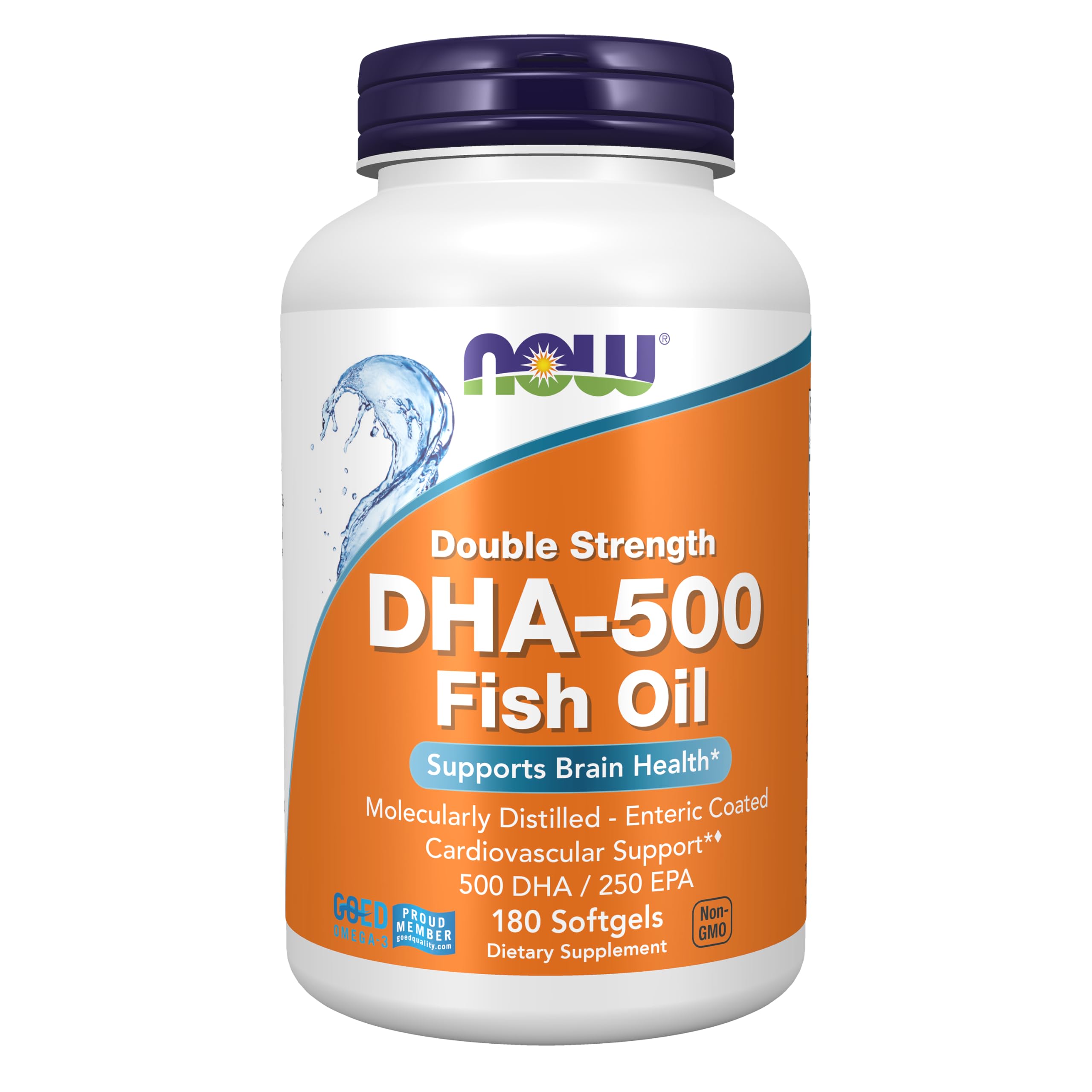 NOW Foods Supplements, DHA-500 with 250 EPA, Molecularly Distilled, Supports Brain Health*, 180 Softgels