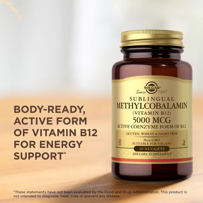Solgar Methylcobalamin (Vitamin B12) 5000 mcg, 60 Nuggets (Pack of 3) - Cherry Flavor - Supports Energy Metabolism - Body-Ready, Active Form - Non-GMO, Vegan, Gluten Free - 180 Total Servings