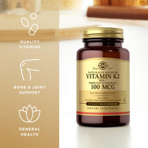 Solgar Naturally Sourced Vitamin K2 (MK-7) 100 mcg - 50 Vegetable Capsules, Pack of 2 - Supports Bone Health - Whole Food Source from Natto Extract - Non-GMO, Gluten Free - 100 Total Servings
