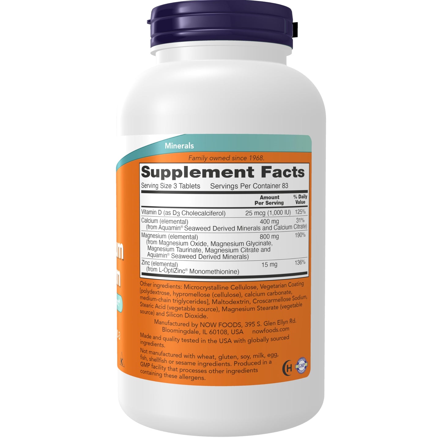 NOW Foods Supplements, Magnesium & Calcium, With Zinc and Vitamin D-3, Nerve and Bone Support*, 250 Tablets