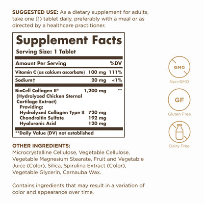 Solgar Collagen Hyaluronic Acid Complex - 30 Tablets - with Hydrolyzed Collagen Type 2 & Chondroitin - Non-GMO, Gluten & Dairy Free - 30 Servings