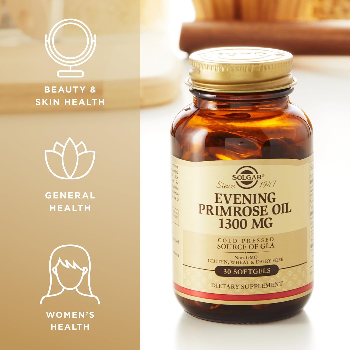Solgar Evening Primrose Oil 1300 mg, 60 Softgels (Pack of 2) - Promotes Healthy Skin - Nutritional Support for Women - Non-GMO, Gluten Free, Dairy Free - 120 Total Servings