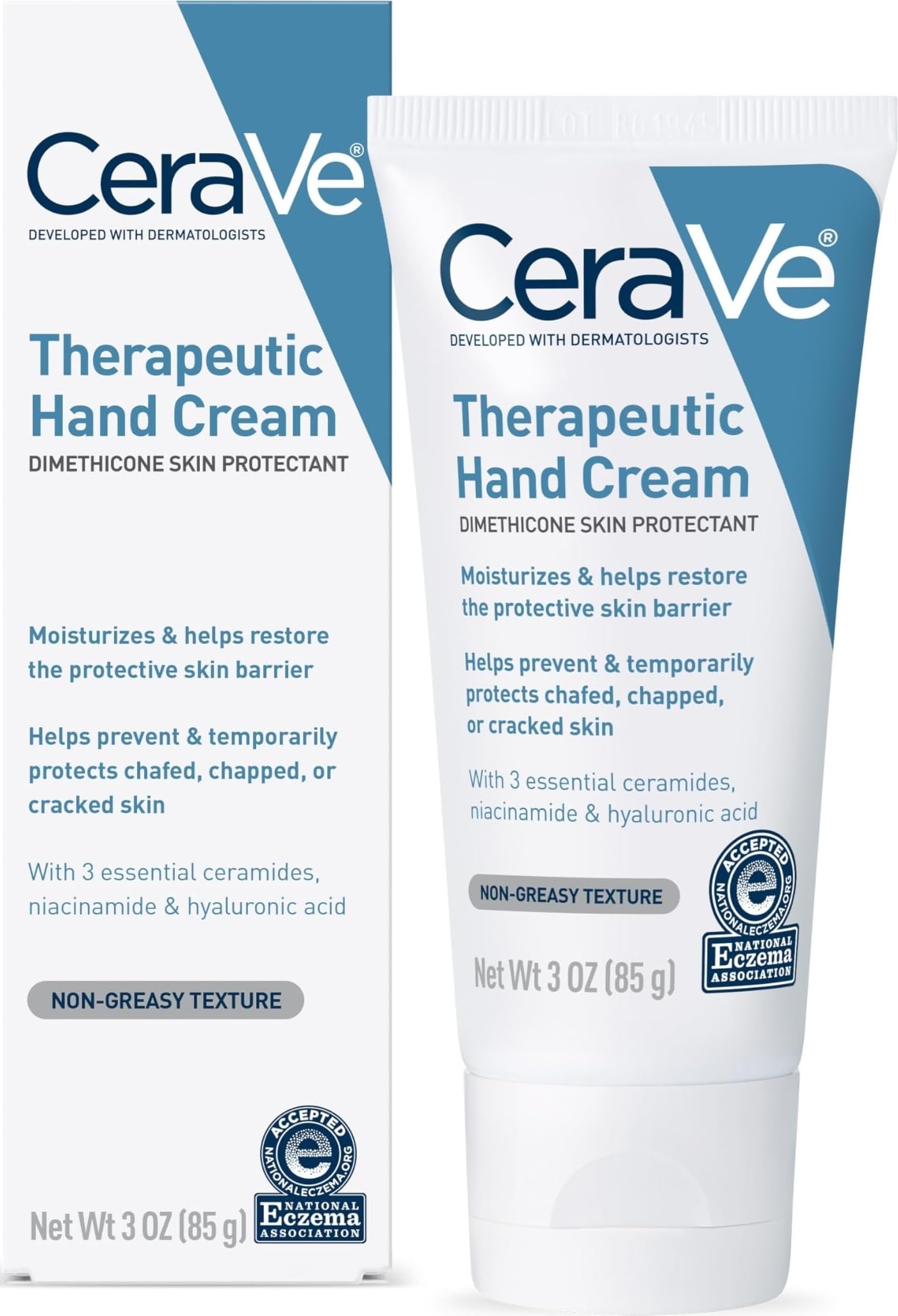 CeraVe Therapeutic Hand Cream, Hyaluronic Acid & Niacinamide Lotion, 3oz
