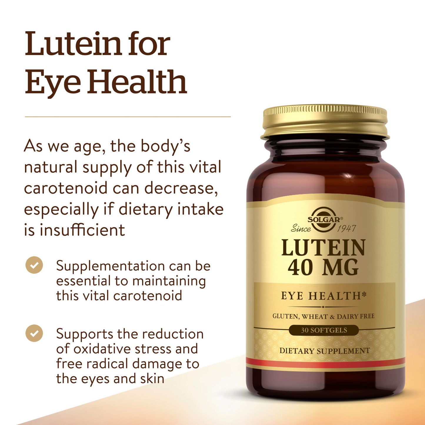 Solgar Lutein 40 mg, 30 Softgels - Contains FloraGLO Lutein - Non-GMO