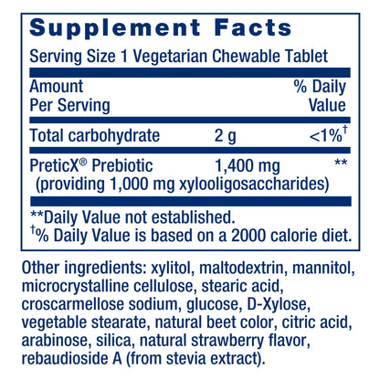 Life Extension FLORASSIST® Prebiotic Chewable (Strawberry), 1000 mg xylooligosaccharides, prebiotic Supplement Provides Fuel for Gut Flora, Gluten-Free, Non-GMO, Vegetarian, 60 chewable Tablets