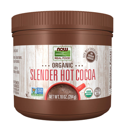 NOW Foods, Organic Cocoa Lovers™ Slender Hot Cocoa, No Sugar Added, Certified Non-GMO, Kosher, 10-Ounce