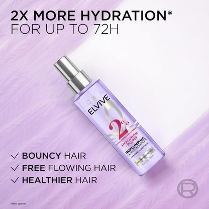 L'Oreal Paris Elvive Hyaluron Plump Moisture Plump Hair Serum for Dehydrated, Dry Hair with Hyaluronic Acid Care Complex, Paraben-Free, 4.4 Fl Oz