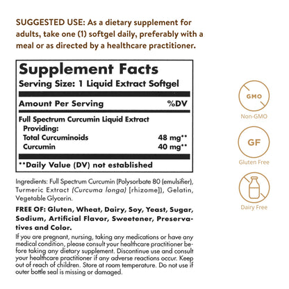 Solgar Full Spectrum Curcumin - 105 LiCaps - Superior Absorption - Brain, Joint & Immune Health - Vegan, Gluten-Free, Non-GMO, Dairy Free - 105 Servings