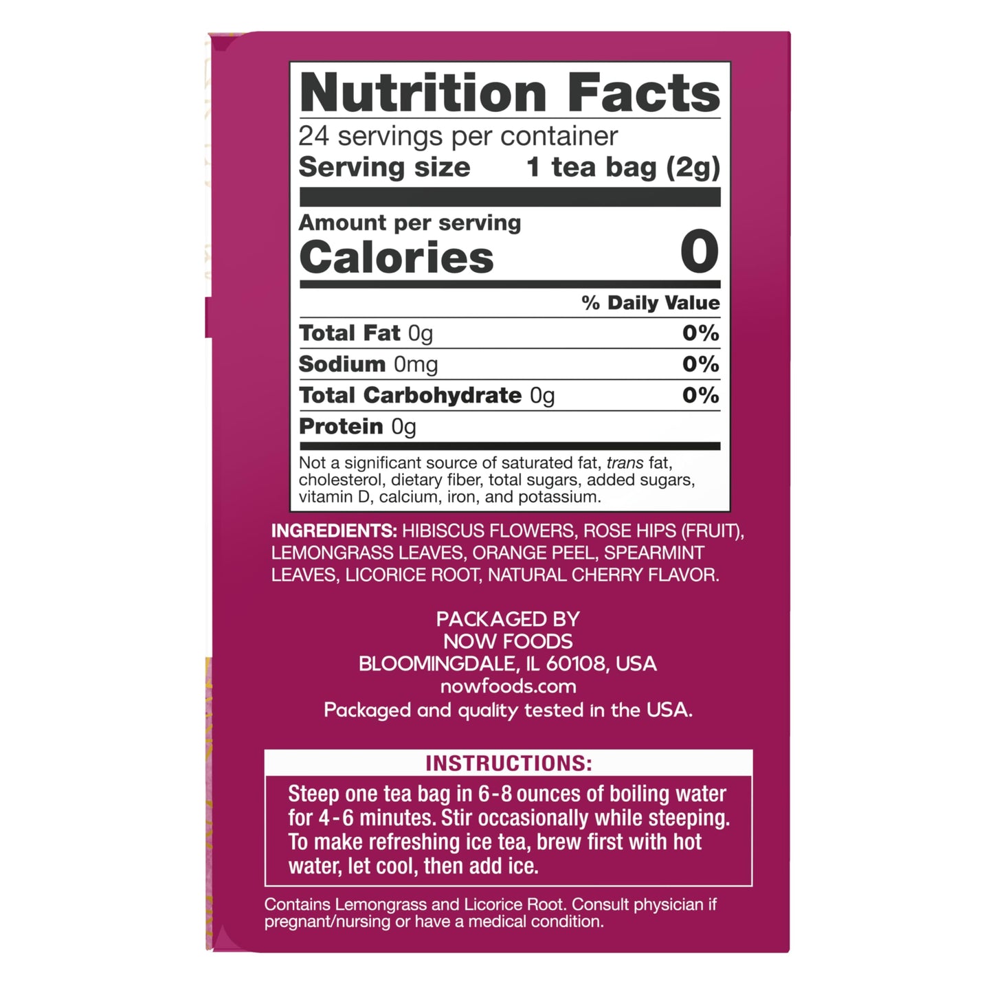 NOW Give a Tea®, Heavenly Hip Hibiscus™, Herbal Punch Tea, Everyday Wellness with the Refreshing Punch of Hibiscus Flowers, Caffeine Free, 24 Tea Bags