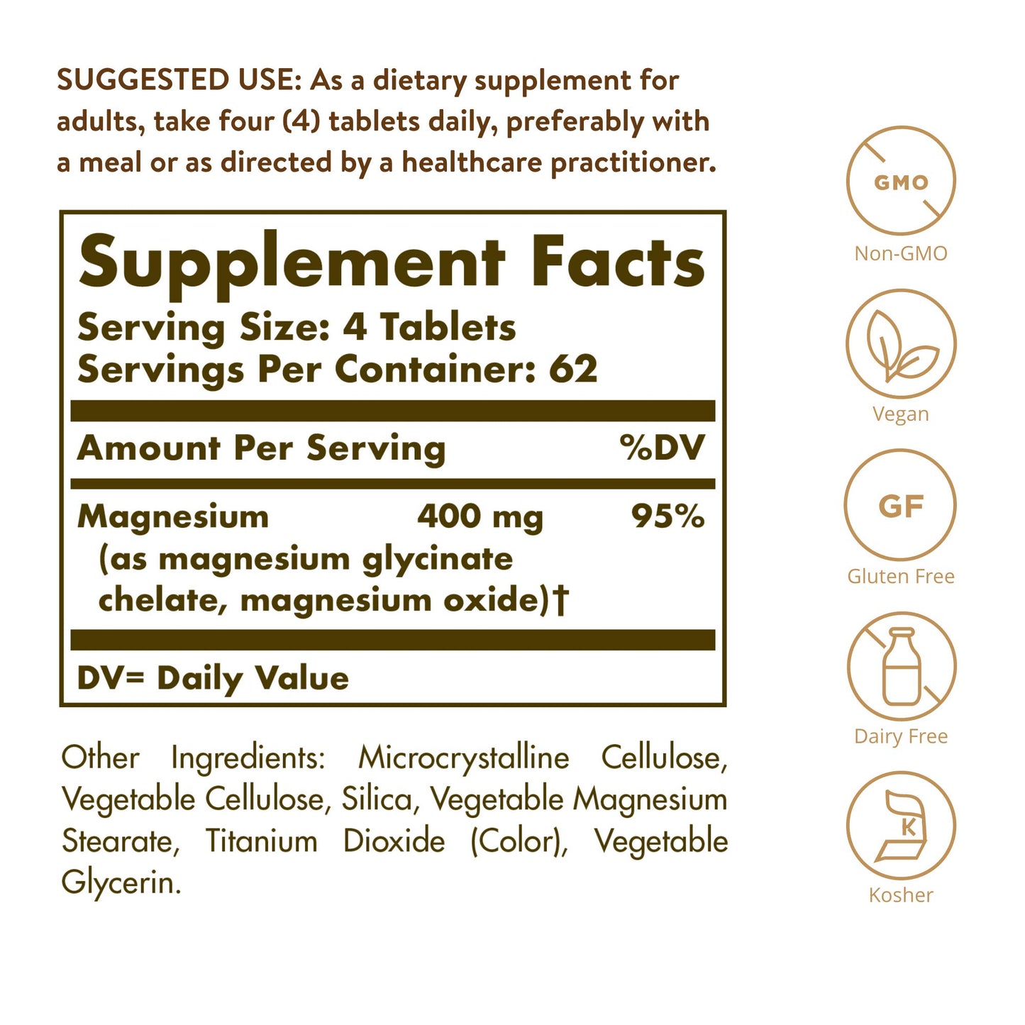 Solgar Chelated Magnesium, 250 Tablets - Supports Nerve & Muscle Function - Promotes Healthy Bones - Vital for Cellular Energy Release - Non-GMO, Vegan, Gluten Free, Dairy Free - 62 Servings