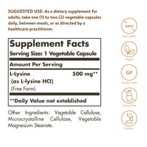 Solgar L-Lysine 500 mg, 250 Vegetable Capsules - Collagen Support - Non-GMO