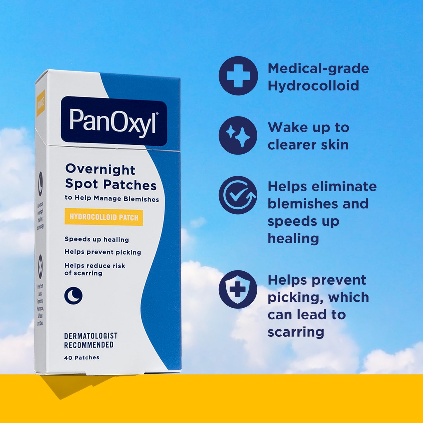 PanOxyl PM Overnight Spot Patches, Advanced Hydrocolloid Healing Technology, Fragrance Free, 40 Count Pack of 1