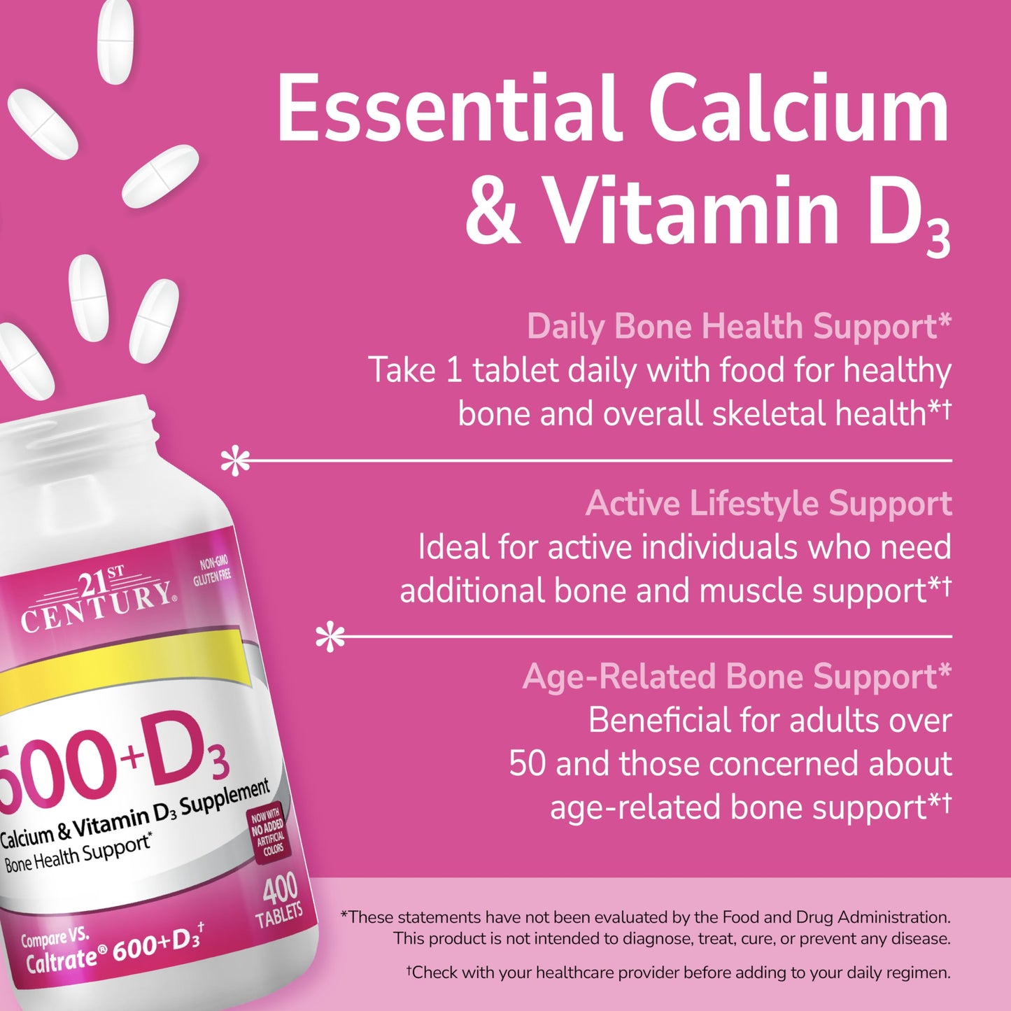21st Century Calcium Plus D Supplement Tablet, 600 mg, 400 Count