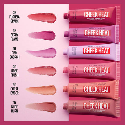 Maybelline Cheek Heat Gel-Cream Blush Makeup, Lightweight, Breathable Feel, Sheer Flush Of Color, Natural-Looking, Dewy Finish, Oil-Free, Berry Flame, 1 Count