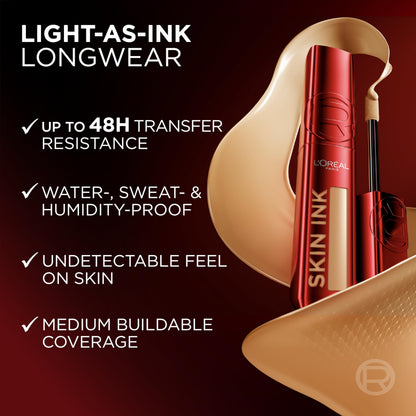 L'Oreal Paris Infallible Skin Ink 2-in-1 Foundation Concealer Hybrid Face Makeup, up to 48HR Transfer-Resistant with Medium Coverage, 125 Light Warm