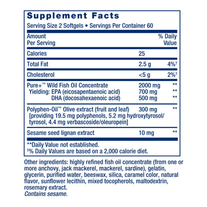 Life Extension Super Omega-3 EPA/DHA Fish Oil, Sesame Lignans & Olive Extract – Cognitive Health, Cholesterol Health Support, Gluten-Free, Non-GMO, 120 Softgels